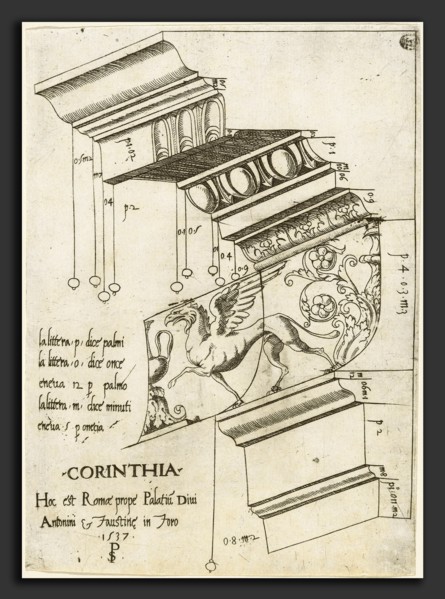 Master PS (Italian (?), active 1535-1537), Entablature from the Temple of Antoninus and Faustina,