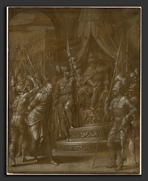 Jacopo Ligozzi (Italian, 1547 - 1627), Christ before Herod, c. 1590, pen and brown ink with brown