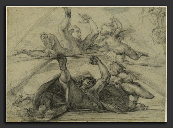 Giulio Cesare Procaccini (Italian, 1574 - 1625), Ceiling Studies of a Prophet and a Putto Seen from