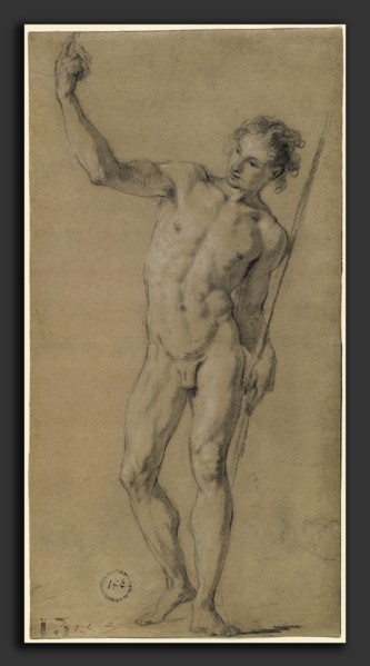 FranÃ§ois Le Moyne, Saint John the Baptist, French, 1688 - 1737, c. 1717, black chalk with white