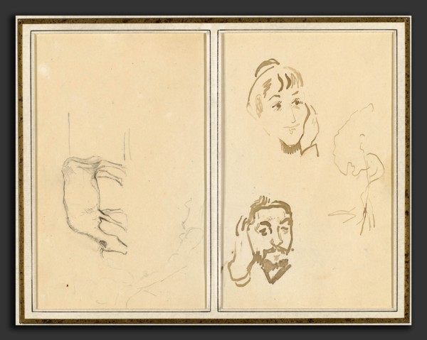 Paul Gauguin, A Grazing Cow; Head of a Woman with Her Hand on Her Cheek, and Head of a Man with His