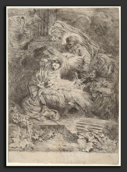 Giovanni Benedetto Castiglione, The Nativity with God the Father and the Holy Spirit, Italian, 1609