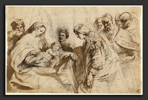 Sir Anthony van Dyck (Flemish, 1599 - 1641), The Mystic Marriage of Saint Catherine, c. 1618, pen