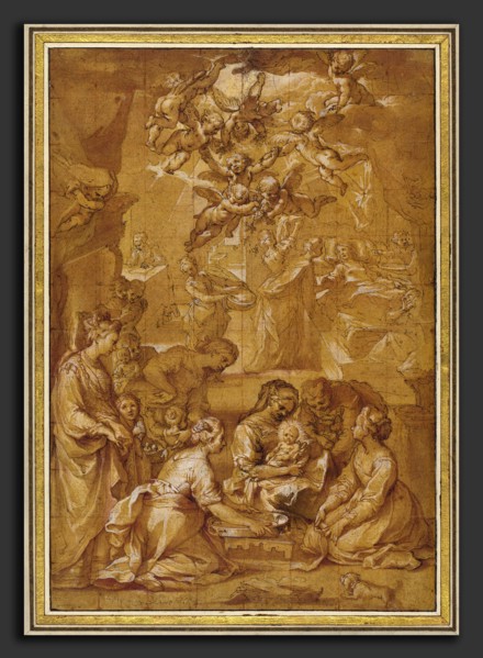 Ventura Salimbeni (Italian, 1568 - 1613), The Birth of the Virgin, 1605-1610, pen and brown and red