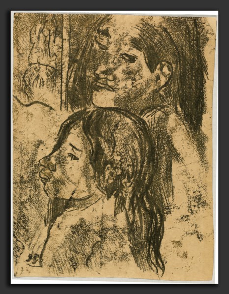 Paul Gauguin, Two Marquesans [recto], French, 1848 - 1903, c. 1902, traced monotype in warm black