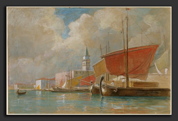 William Stanley Haseltine, Shipping Along the Molo in Venice, American, 1835 - 1900, watercolor and
