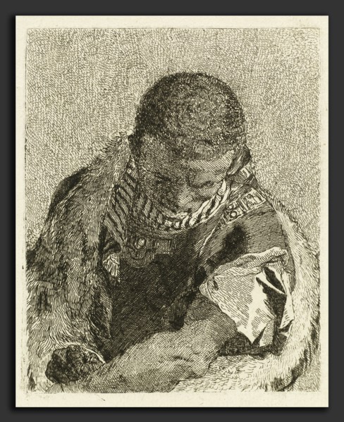 Giovanni Domenico Tiepolo (Italian, 1727 - 1804), Head of a Moor Bending Forward, 1770, etching on