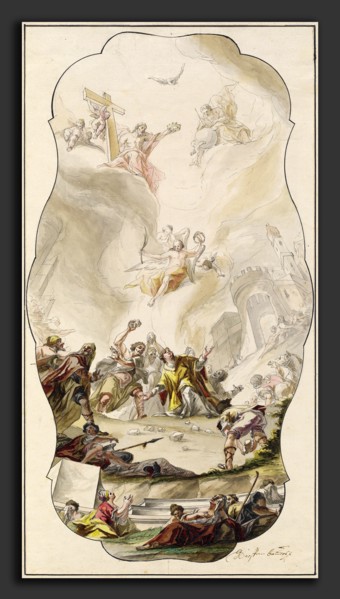 Johann Georg Dieffenbrunner (German, 1718 - 1785), The Stoning of Saint Stephen, 1754, pen and gray