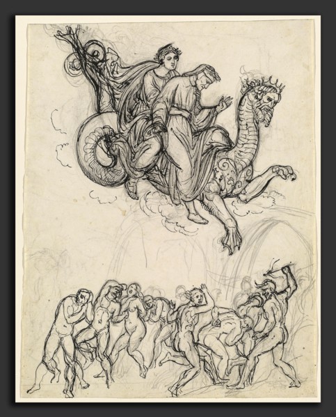 Joseph Anton Koch (Austrian, 1768 - 1839), Dante and Virgil Riding on the Back of Geryon, c. 1821,