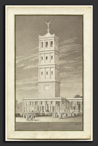 Karl Friedrich Schinkel (German, 1781 - 1841), The Campanile for a Cathedral for Berlin, 1831, pen