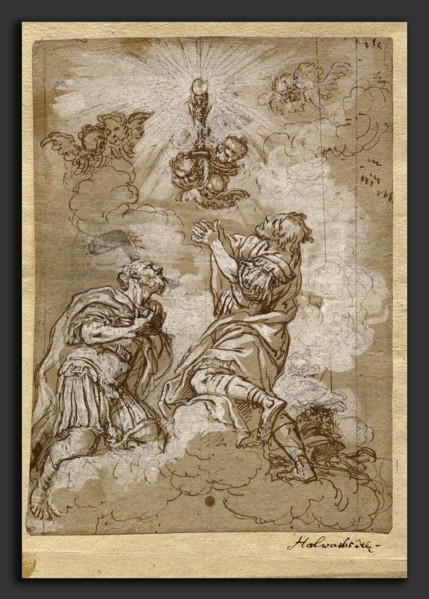 Michael Wenzel Halbax, Two Soldier Saints Adoring the Host, German, 1661 - 1711, c. 1690(?), pen