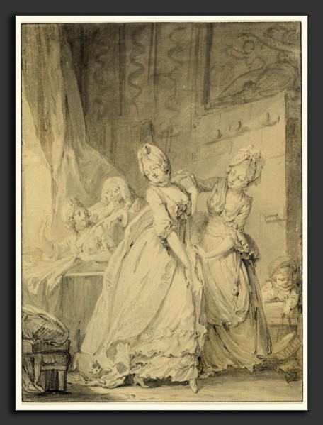 Pierre-Antoine Baudouin (French, 1723 - 1769), The Coquette, 1760s, black chalk with gray and brown