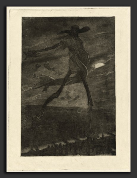 Félicien Rops, Satan Sowing Tare (Satan semant l'ivraie), Belgian, 1833 - 1898, aquatint and