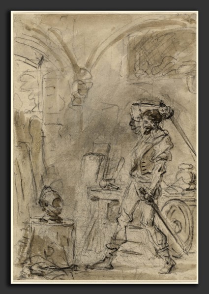 Jean-Honoré Fragonard, Don Quixote about to Strike the Helmet, French, 1732 - 1806, 1780s, brush