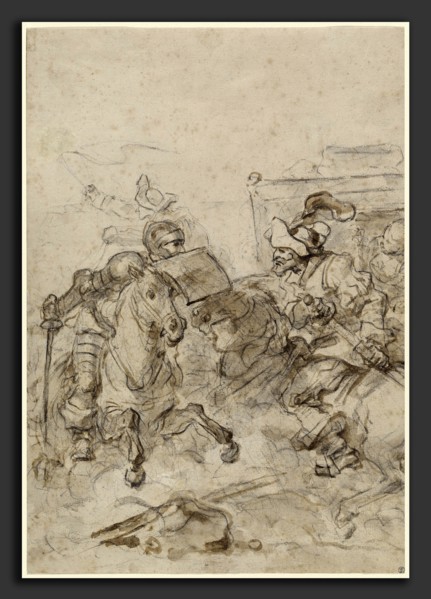 Jean-Honoré Fragonard, Don Quixote Attacking the Biscayan, French, 1732 - 1806, 1780s, brush with
