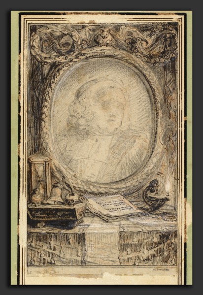Gabriel Jacques de Saint-Aubin, Allegorical Frame with a Bat, French, 1724 - 1780, c. 1769, pen and