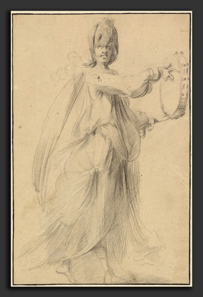 Jacques Bellange, Dancer with a Tambourine, French, c. 1575 - died 1616, c. 1615, black chalk and