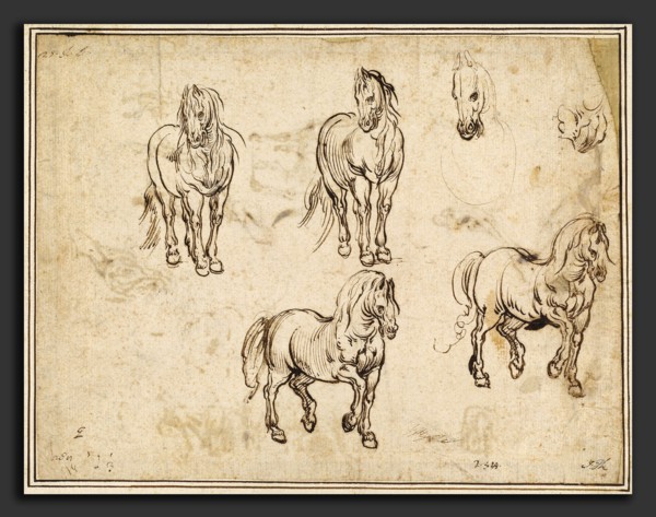Jacques Callot after Antonio Tempesta, Studies of Horses [recto], French, 1592 - 1635, c. 1612, pen