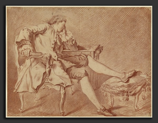 Carle Van Loo, Gentleman Lounging in a Chair, French, 1705 - 1765, red chalk with touches of black