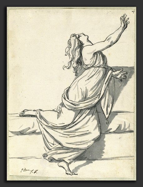 Jacques-Louis David, A Distraught Woman with Her Head Thrown Back, French, 1748 - 1825, 1775-80,