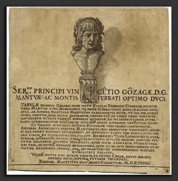 Andrea Andreani after Andrea Mantegna, The Triumph of Julius Caesar: Title Page, Italian, 1558-1559