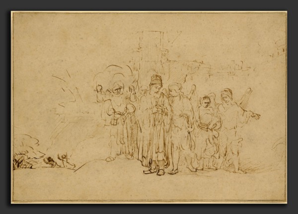 Rembrandt van Rijn, Lot and His Family Leaving Sodom, Dutch, 1606 - 1669, 1652-1655, pen and light