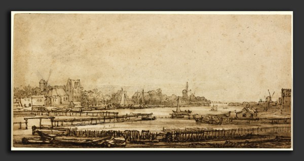 Rembrandt van Rijn (Dutch, 1606 - 1669), View over the Amstel from the Rampart, c. 1646-1650, pen