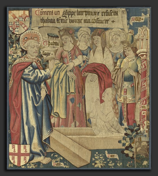Netherlandish 15th Century, The Raising of Tabitha, c. 1460, tapestry: undyed wool warp, dyed wool