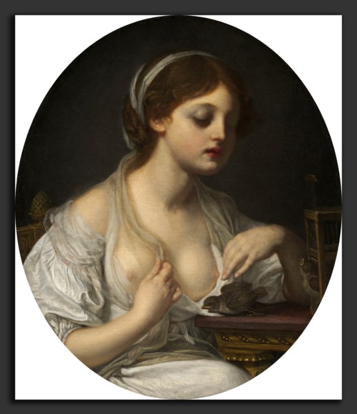 Circle of Jean-Baptiste Greuze, Girl with Birds, c. 1780-1782, oil on canvas