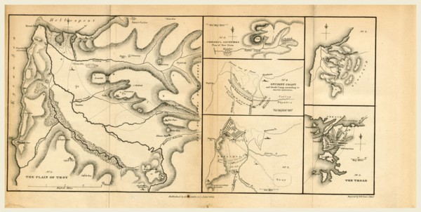 Map 1822,  on the topography of the Plain of Troy, 19th century engraving