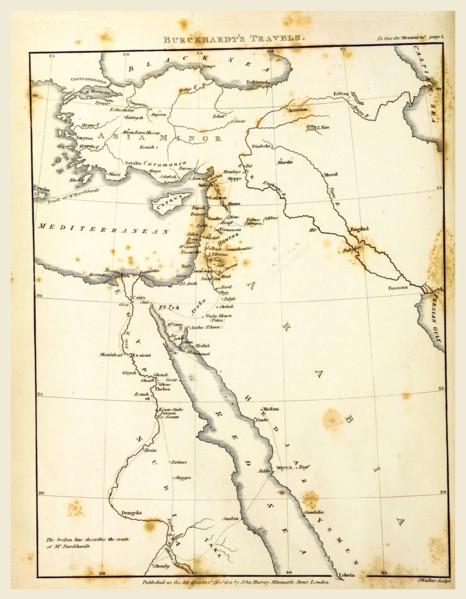 Travels in Nubia, Map, 19th century engraving, Nubia is a region along the Nile river, which is