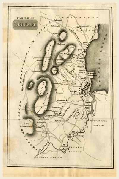 Map of the Town of Belfast, 19th century engraving, Northern Ireland