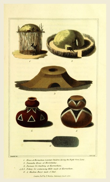 Travels in South Africa, 19th century engraving, Kurreechane, Meribohwhey, 1822