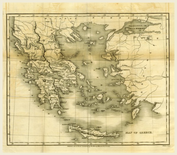 Map of Greece, in 1823 and 1824, 19th century engraving