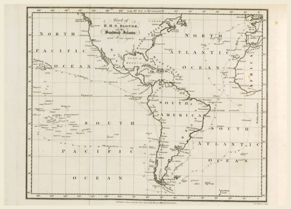 Map, Voyage of H.M.S. Blonde to the Sandwich Islands, in the years 1824-1825. Captain the Right Hon