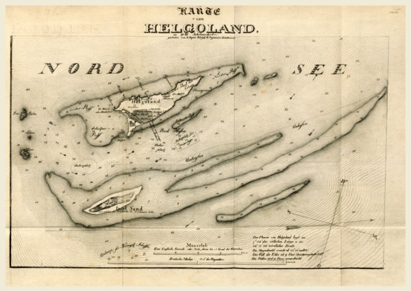 Map Helgoland or Heiligeland, 19th century engraving, Germany