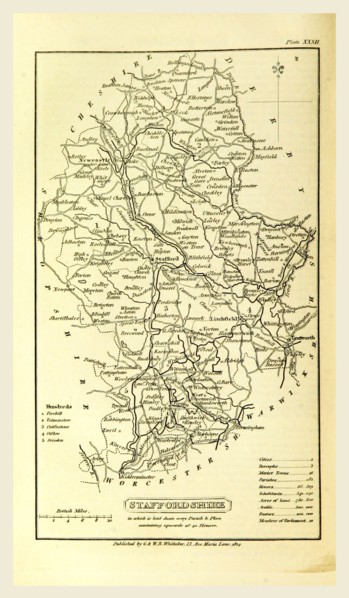 Staffordshire, map 1824, A Topographical Dictionary of the United Kingdom, UK, 19th century
