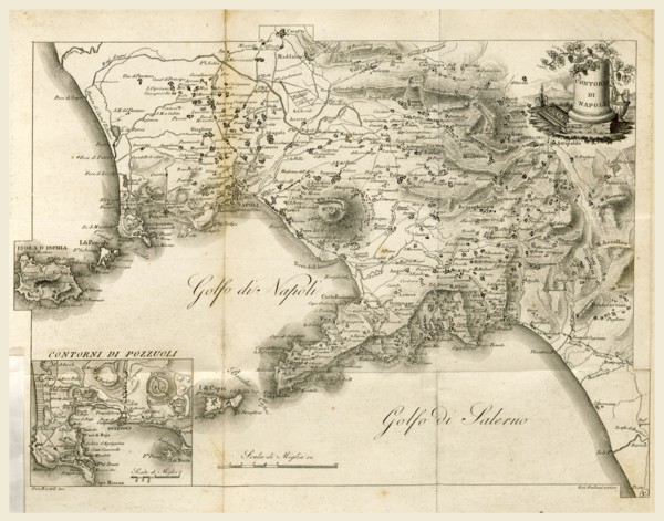 Map of Napels, Golf of Napels, Napoli e Contorni, Editore L. Galanti, Italy, 19th century engraving