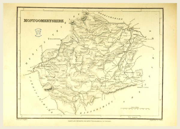 A Topographical Dictionary of Wales, Montgomeryshire, 19th century engraving, UK
