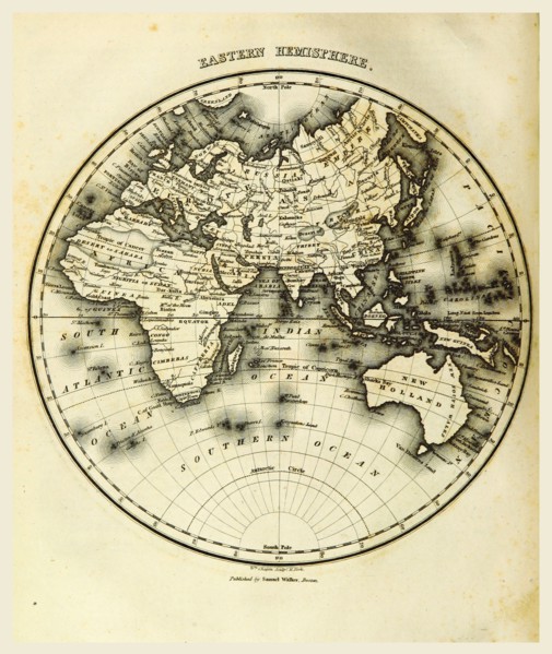 Eastern Hemisphere map, 19th century engraving