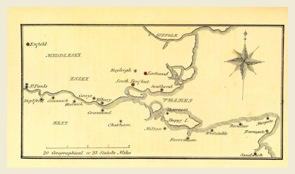 Map Kent UK, 19th century engraving
