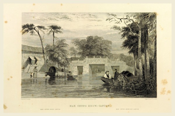 Mah Chung Kow, Canton, China, 19th century engraving