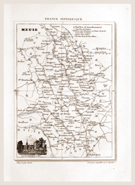 France pittoresque, map Meuse, 19th century engraving