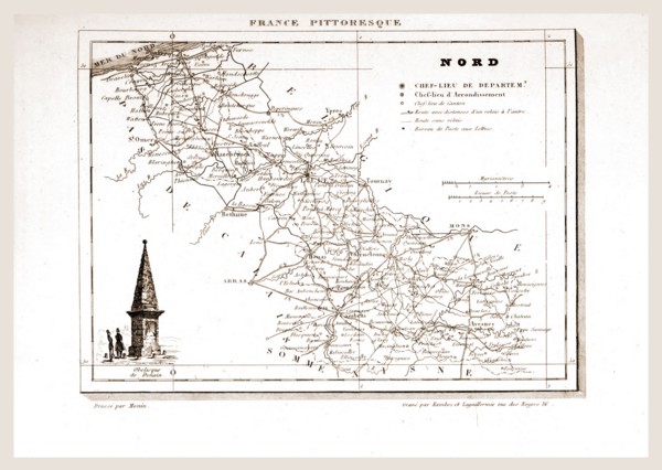 France pittoresque, Nord, map, 19th century engraving