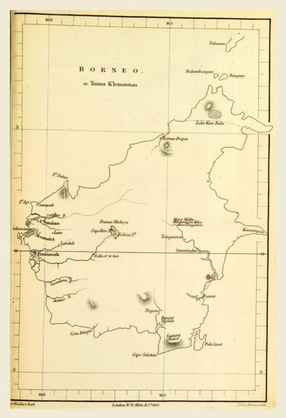 Map Borneo in the Indian Archipelago, in 1832, 1833, 19th century engraving