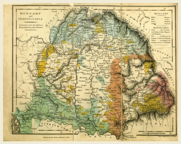 Hungary and Transylvania map, 19th century engraving