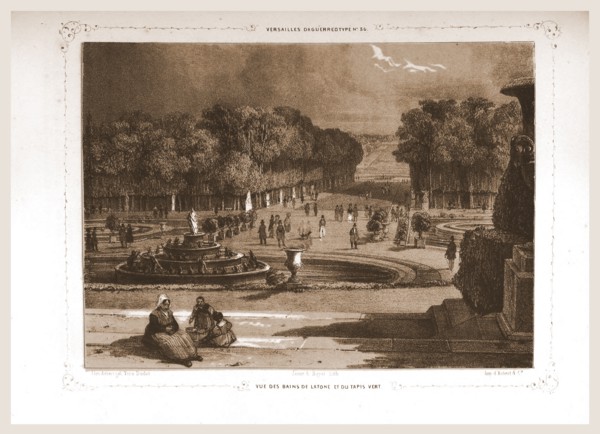 View of Bains de Latone et du tapis vert, Paris and surroundings, daguerreotype, M. C. Philipon,