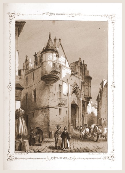 Hotel de Sens, Paris and surroundings, daguerreotype, M. C. Philipon, 19th century engraving