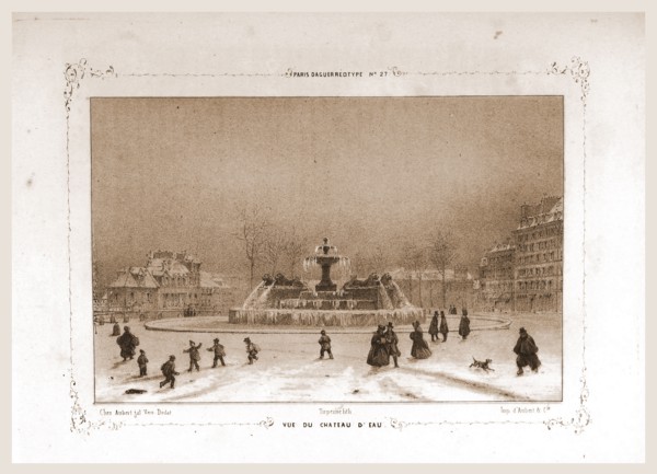 Vue de Chateau D'Eau, Paris and surroundings, daguerreotype, M. C. Philipon,19th century engraving