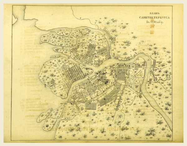 Map 1756, Russia, St Petersburg, 19th century engraving